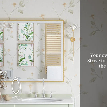 LED Bathroom Vanity Mirror Gold Frame Front Lighted Aluminum Rectangle Beveled Edge Tricolors Stepless Dimmable