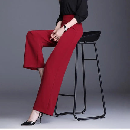 Office Lady All Season New All-match Woman Wide Leg Pants Oversize 6XL High Waist Elastic Solid Korean Fashion Straight Trousers