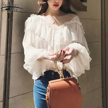 Cotton Blouse White Shirt Fashion Women Blusas Mujer De Moda OL Style Tops Casual Ladies Long Sleeve Shirts and Blouses 3496
