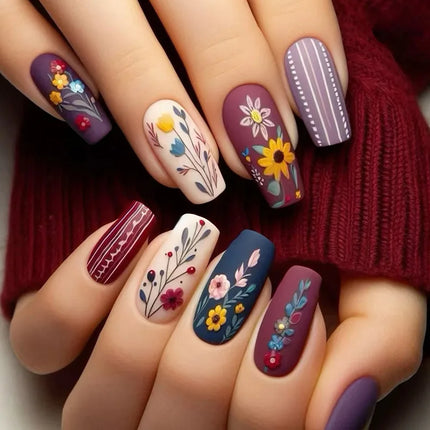 24Pcs Fashion Fake Nails Press on Long Ballet False Nails Art
