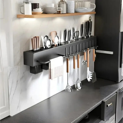 Heavy Duty Carbon Steel Wall Mounted Kitchen Organizer, No Drill Knife Rack for Knives Utensils Cutting