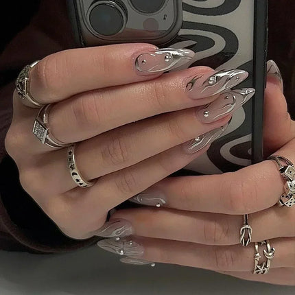 24Pcs French False Nails Almond Fake Nails