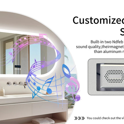 Large Bathroom Mirror Oval LED Vanity Mirror Wall Mounted w Bluetooth, Digital Display, Back Front Lit, Anti Fog for Hotel Hall