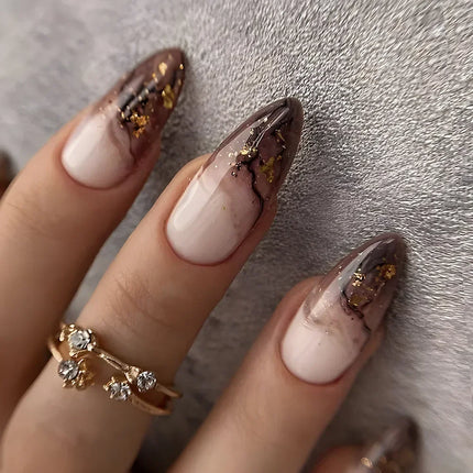 24pcs Leopard Print Almond Fake Press on Nails with Mini Flower Acrylic