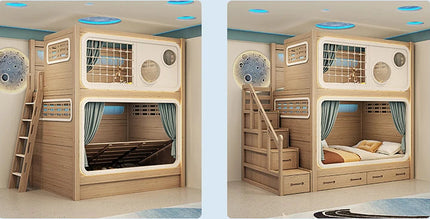 Children's upper and lower bunk double-layer high and low child-mother bed multi-functional combination