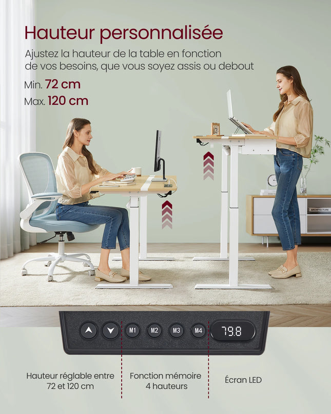 Standing Desk, Power Strip, Drawer, 60 x 120