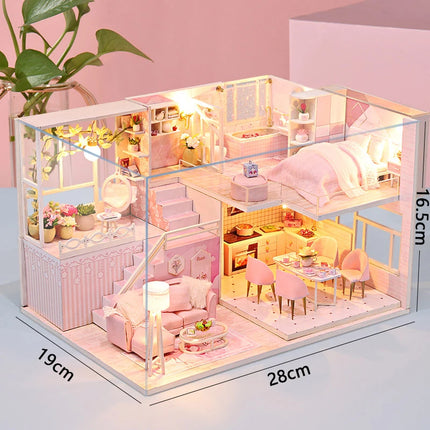 Doll House Kit 3D Wooden Mini DollHouse Assembly Building with Furniture Kit Toys Children's