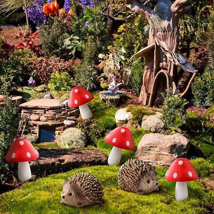 Garden Fairy Replacement Resin Hedgehogs And Wood Mushroom