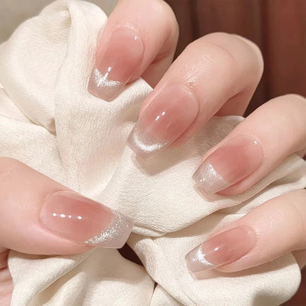 Blush Pink False Nails Bowknot Diamond Pearl 3D Design Press on Nail Tips