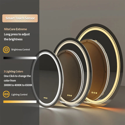 Oval LED Bathroom Mirror Dimmable Light Wall Mounted Makeup Mirror with Demist Illuminated Vanity Mirror