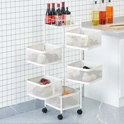 Household Floor Standing MultiLayer Storage Rack Removable Rotating Storage Cabinet Kitchen Vegetable Fruit Basket with Wheel