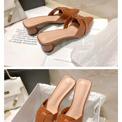 Summer Riband Decoration Slippers Women Fashion High Quality Round Heel Shoes Casual Sweet High Heels Plus Size 42 Women Sandals