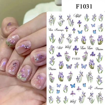 1PCS New Autumn Flowers Nail Decals Animal Nail Stickers Flower