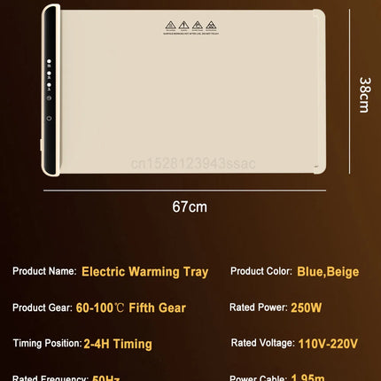 Electric Warming Tray Food Warmer Plate Foldable Portable Smart Food Fast Heating Mat Electric Warming Tray with 3 Tem Setting