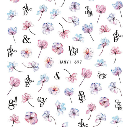 3d Nail Art Decals Elegant White RoyalBlue Roses Flowers