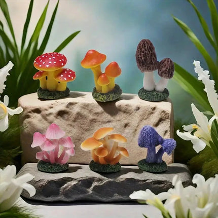 6pcs Miniature Simulation Mushroom Model, Home Décor Crafts, Fairy Garden, Mini Landscape,