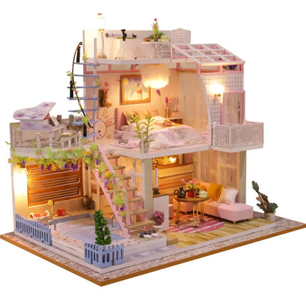 Wooden Mini Doll House 3D Puzzle Small House Kit Assembly Model Building Model Toy