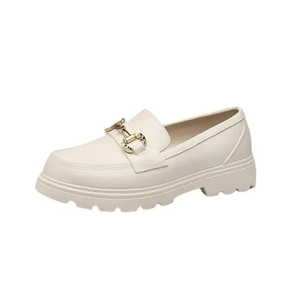 Women's Retro British Style Flats Thick Bottom round Head PVC Slip-On Shoes Fashionable Spring Autumn