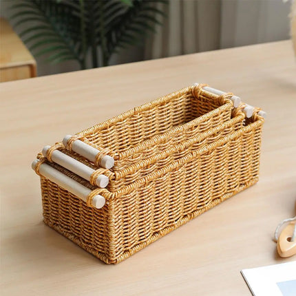 Rattan Storage Basket Wicker Storage Baskets for Shelves Desktop Wicker Baskets for Storage Woven Baskets S/M/L Sizes