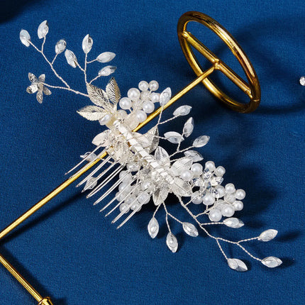 New Silver Alloy Hair Comb Handmade Pearls Rhinestones Fashion Metal Headpiece Elegant Hair Jewellery Accessory For Women