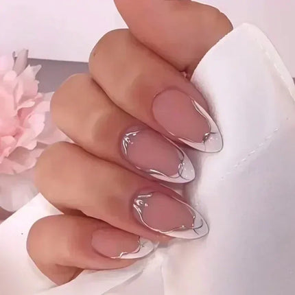 24Pcs French False Nails Almond Fake Nails