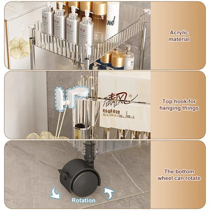 Mobile Storage Rack Trolley Organizer With Wheels Acrylic Narrow Slit Storage Cabinet Bathroom