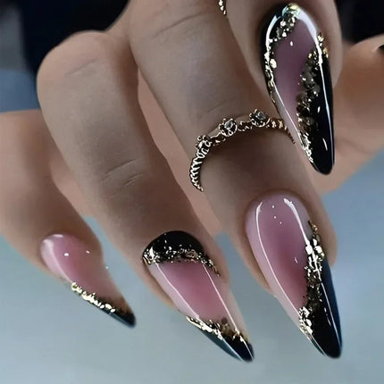 24pcs Leopard Print Almond Fake Press on Nails with Mini Flower Acrylic