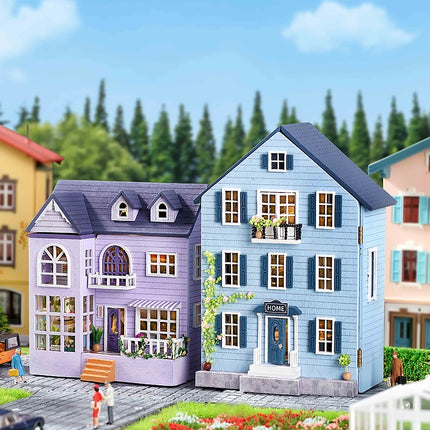 Wooden Doll House Assembly Building Model Pink Princess Villa Architecture Kit 3D