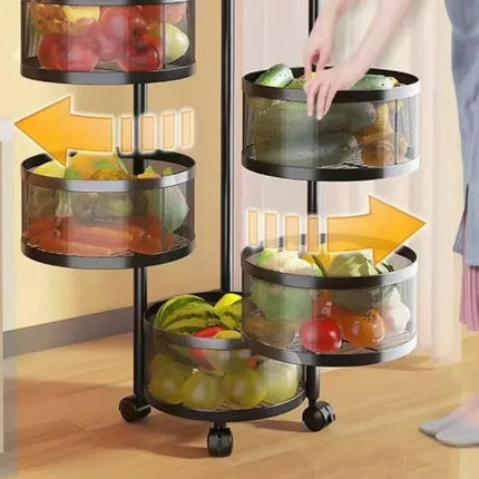 Rotating Vegetable Baskets Multi-Layer Kitchen Trolley Round Fruits Shelf Snacks Storage Rack Movable Bathroom Organizer Cart
