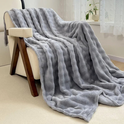 Rabbit Fur Throw Blanket Flannel Wool Nap Sofa Blanket Blanket