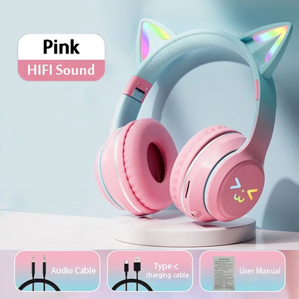 wireless Headphones RGB cute cat ear Bluetooth Earphones with microphone Stereo Music