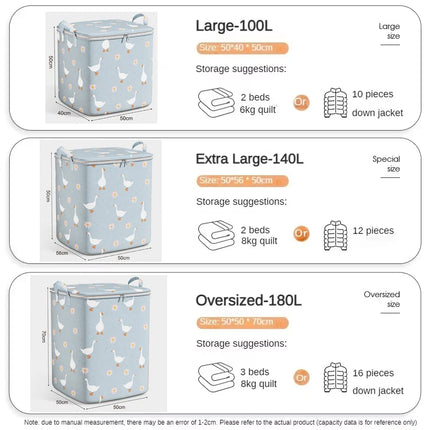 100/140/180L Clothes Quilt Storage Bag Household Large Capacity Quilt Storage Box Wardrobe Non-woven Clothing Moving Luggage
