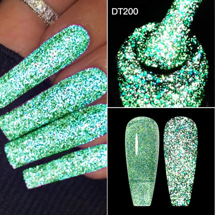 MEET ACROSS Sparkling Rose Pink Reflective Glitter Gel Nail Polish