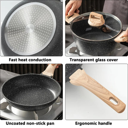 8Pcs Pots and Pans Set Non Stick Kitchen Cookware Nonstick Granite Cooking Sets