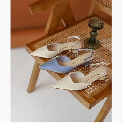 Women's Low Heels Sandals Fashion Pointed Toe Women's Stiletto Heels Slingback Casual Slippers Wedding Bride 2024 New