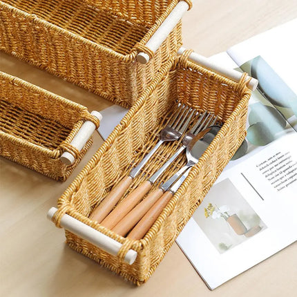 Rattan Storage Basket Wicker Storage Baskets for Shelves Desktop Wicker Baskets for Storage Woven Baskets S/M/L Sizes