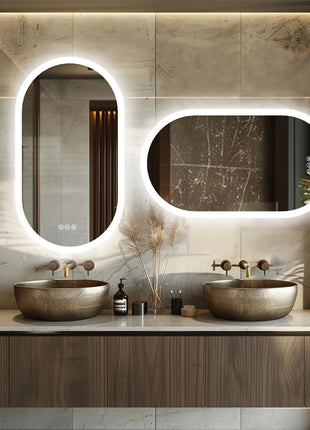 Backlit Smart LED Bathroom Mirror: Oval Dimmable 3 Colors Anti-Fog Mirrors with Light Memory - IP65 CRI95 Large Wall Mounted