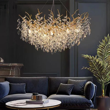 Nordic Luxury Living Room Branch Led Pendant Lights Lustre Crystal Art Hanging Lamp Modern Suspend Lamp Gold Chandelier Fixtures