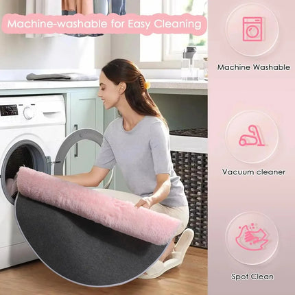 Pink Round Rug for Girls Bedroom,Fluffy Circle Area Rug for Kids Room,Furry Shaggy Carpet for Living Room