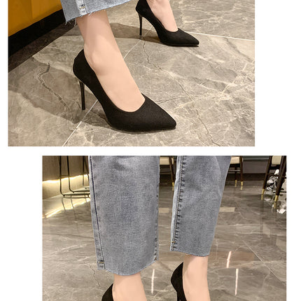 Women New Mid Heeled Sandals Black 6-8-10cm Pointed Thin Heeled Baotou Banquet High Heeled Shoes Womens Shoes Tacones Mujer