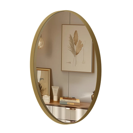 Oval Gold Bathroom Mirror, Gold Framed Mirror for Wall, Metal Frame Gold Circle Mirror Decorative