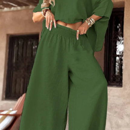 2025 Spring Cotton Linen Women Suit Black Oversize Loose Top Wide-leg Pants Set Female Summer