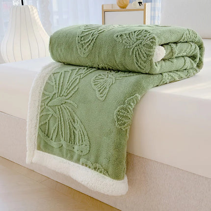 Butterfly Jacquard Taf Fleece Blanket with Exquisite 3D Butterfly Thick Warm Faux