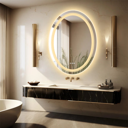 Oval LED Bathroom Mirror Dimmable Light Wall Mounted Makeup Mirror with Demist Illuminated Vanity Mirror