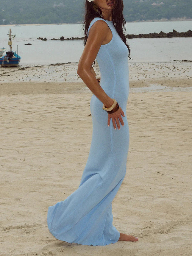 Glitter Backless Knitwear Tank Dress Sleeveless Slim Fishtail Dresses 2025 Women's Party Evening Vestidos Maxi Dress
