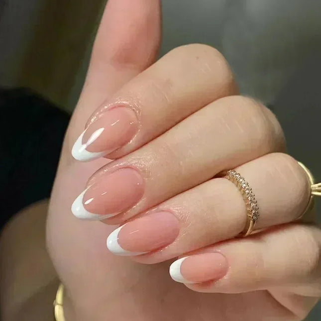 24Pcs French False Nails Almond Fake Nails