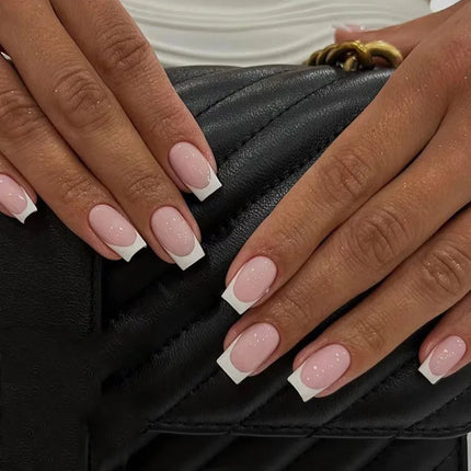 Simple White French Wearable Long Square Fake Nails Full Cover