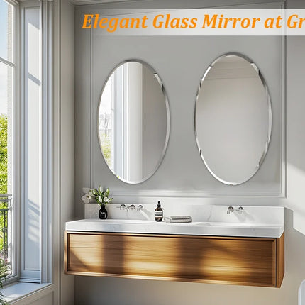 Frameless Oval Wall Mirror High Definition Elliptical Vanity Mirror with Beveled Silver Edge for Bathroom Bedroom Livingroom