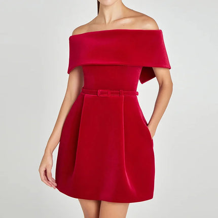 Slash Neck Off The Shoulder Solid Mini Dress, Women Spring Summer Patchwork Simple Party Dress, 2024 Short Sleeve Ladies Dress