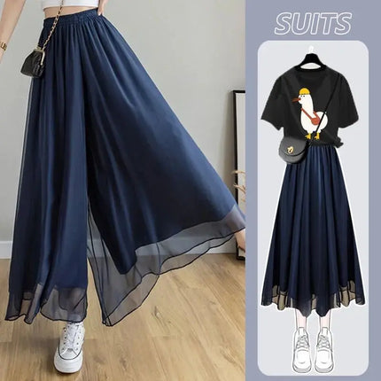 New Loose Versatile Elastic Waist Fashion Elegant Pant Skirt